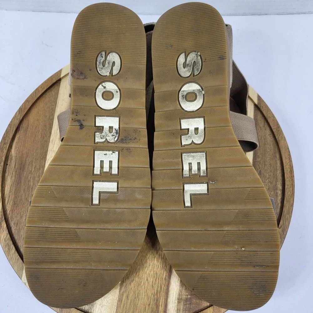 Sorel Ella II Metallic Sage Green Stretch Strap Sandals‎ NL4053-240 Womens 9.5